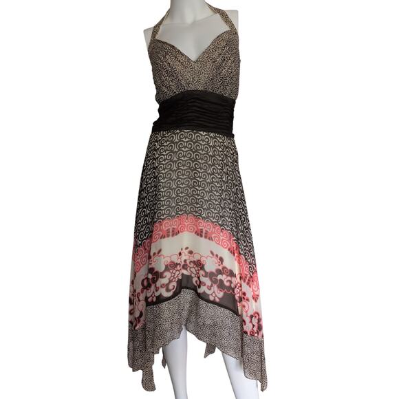 Y2K Silk Chiffon Halter Midi Dress 14 Asymmetric Fairy Grunge Ethereal Witchy - Picture 1 of 8